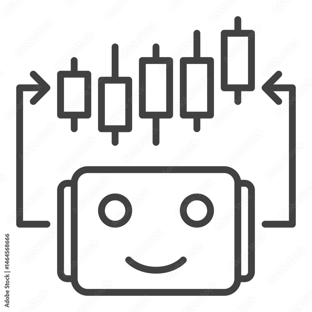 Aufkleber automated crypto trading bot with candlestick chart vector icon or symbol in outline style