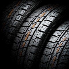 Isolated tire on a solid black background emphasizing the design and texture of the rubber material