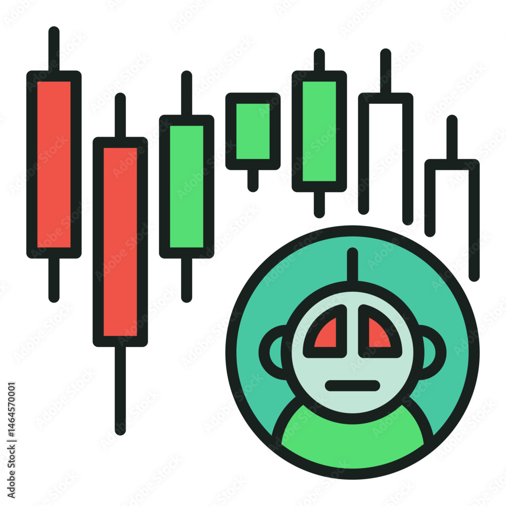 Poster candlestick chart and trading bot vector colored icon or logo element