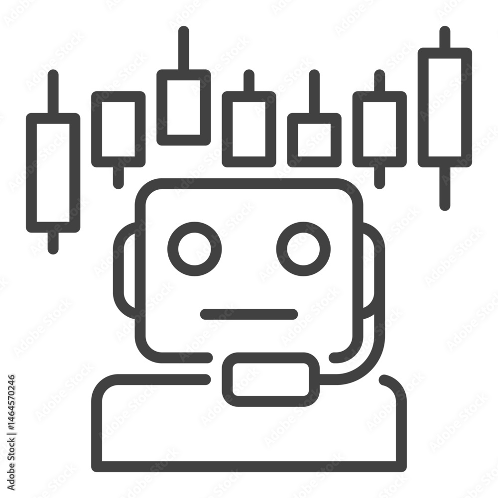 Poster candlestick chart and trading bot vector ai trader outline icon or symbol