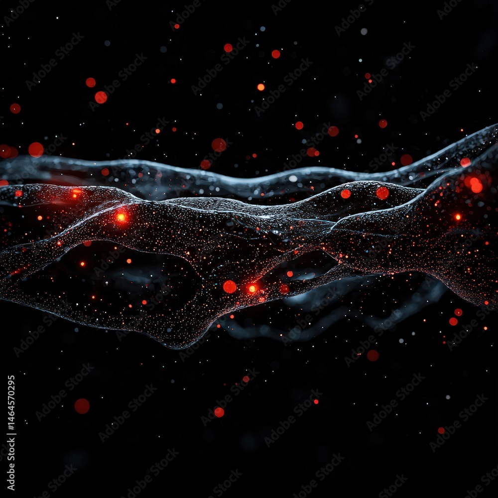 Poster hand holding a red light source illuminating the darkness with a mysterious and dramatic effect