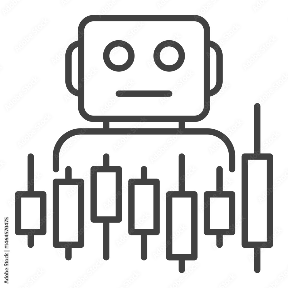 Poster candlestick chart and cryptocurrency trading bot vector outline icon or symbol