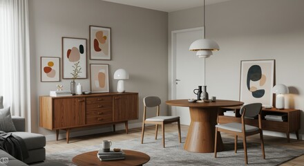 Mid century modern dining room interior
