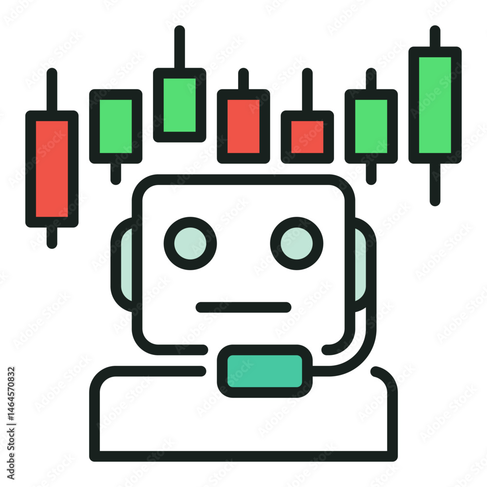 Poster candlestick chart and cryptocurrency trading bot vector ai trader colored icon or design element