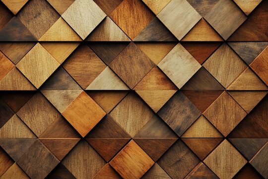 Triangular geometric pattern of wooden blocks.