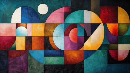A harmonious Cubist artistic composition with bold, angular patterns and radiant, vibrant hues 