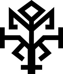 Abstract Geometric Totem: A Bold Black and White Symbolic Design