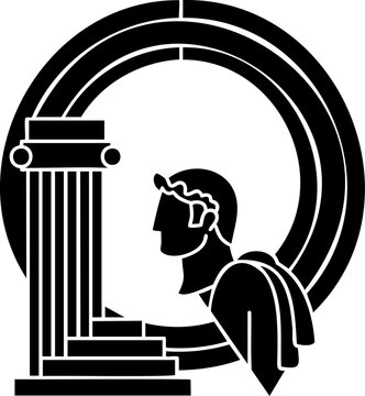  Classical Figure with Column and Circular Motif: Black and White Art
