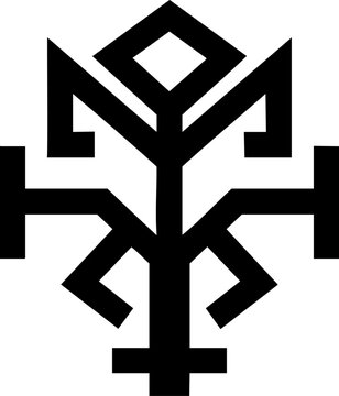Abstract Geometric Totem: A Bold Black and White Symbolic Design