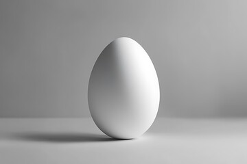 Single White Egg on Grey Background Minimalist Studio Shot
