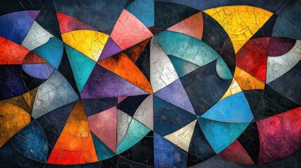 Fototapeta premium A geometric Cubism-style background with fragmented patterns and rich, dynamic colors 