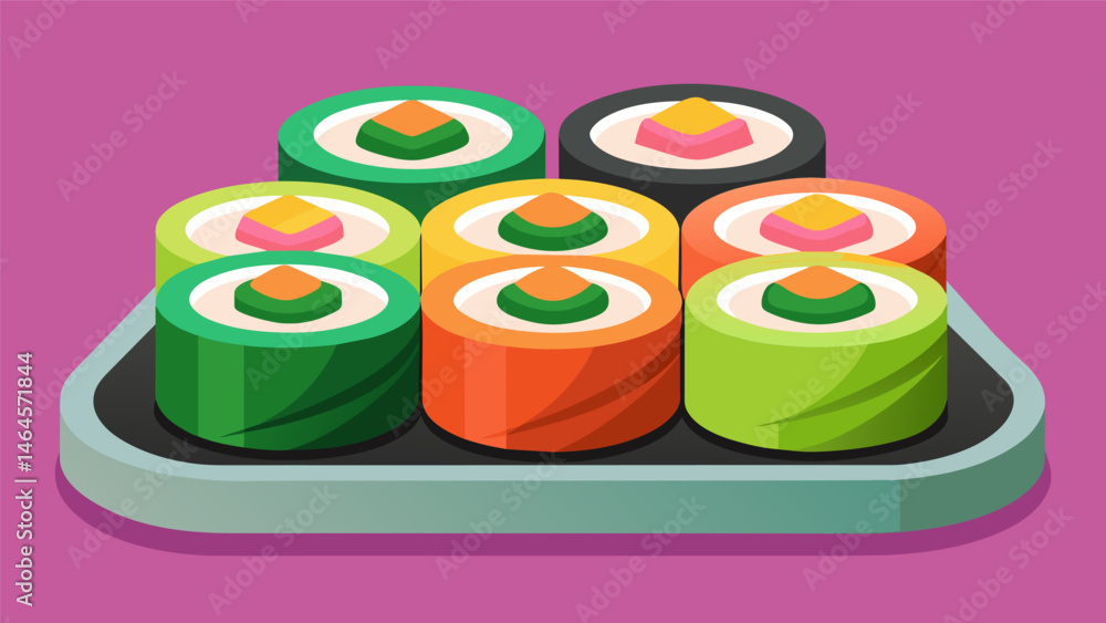 Poster a colorful and tempting display of sushi rolls that is sure to satisfy all cravings.. vector illustr