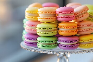 Assorted macarons in glass bowl
