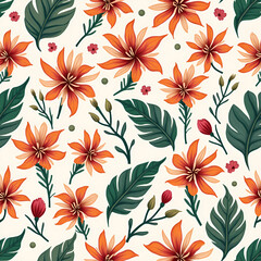 Seamless texture flowers orange. seamless pattern with poppies, Floral pattern. Pretty flowers on a white background. Printing with small orange, red, and pink flowers.