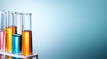 The image features a set of colorful test tubes filled with various liquid solutions, showcasing a scientific experiment setting that symbolizes exploration, discovery, and innovation in chemistry.