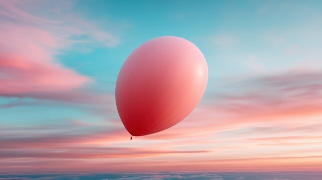 A single pink balloon gracefully floats against a backdrop of pastel skies, symbolizing freedom and joy, evoking feelings of nostalgia and carefree moments.