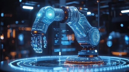 Advanced robotic arm in a futuristic factory setting