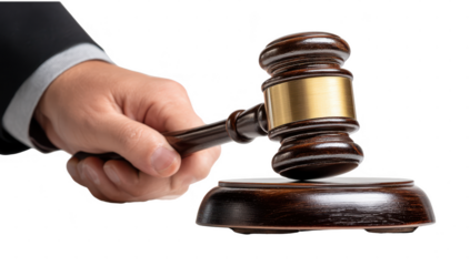 Wooden gavel transparent mockup isolated png with no background.