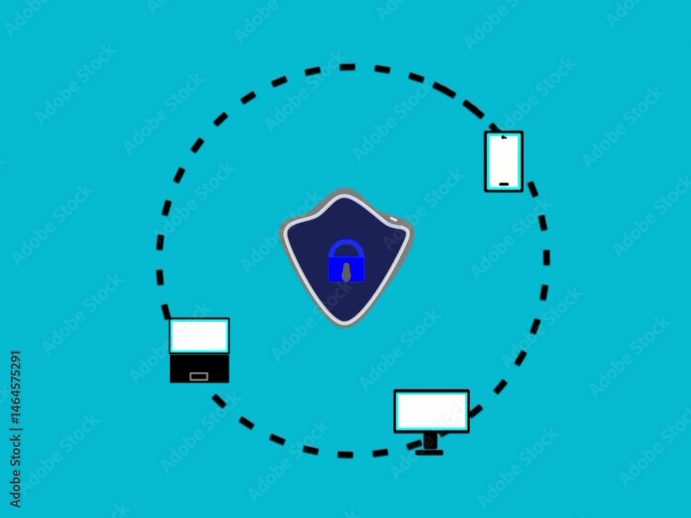 Poster cybersecurity and data privacy protection concept. it seamlessly integrates with devices like smartp