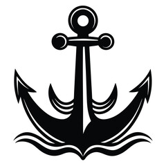 Anchor Dropping Into Waves Silhouette