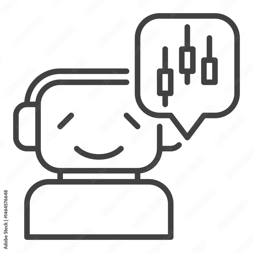 Poster happy trading bot with candlestick chart vector icon or symbol in outline style