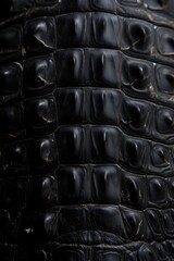 Fototapeta premium A close view reveals the intricate texture and patterns of a crocodile's skin, highlighting the scales and natural colors under soft lighting