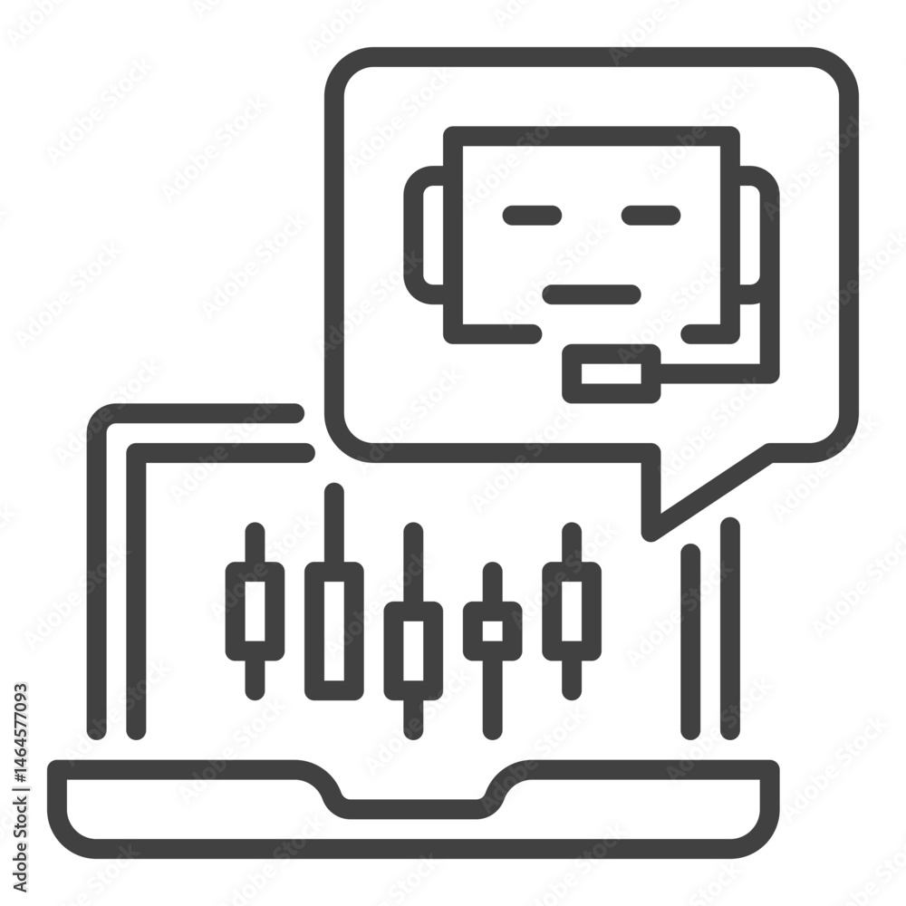 Poster laptop with automated trading bot vector thin line icon or symbol