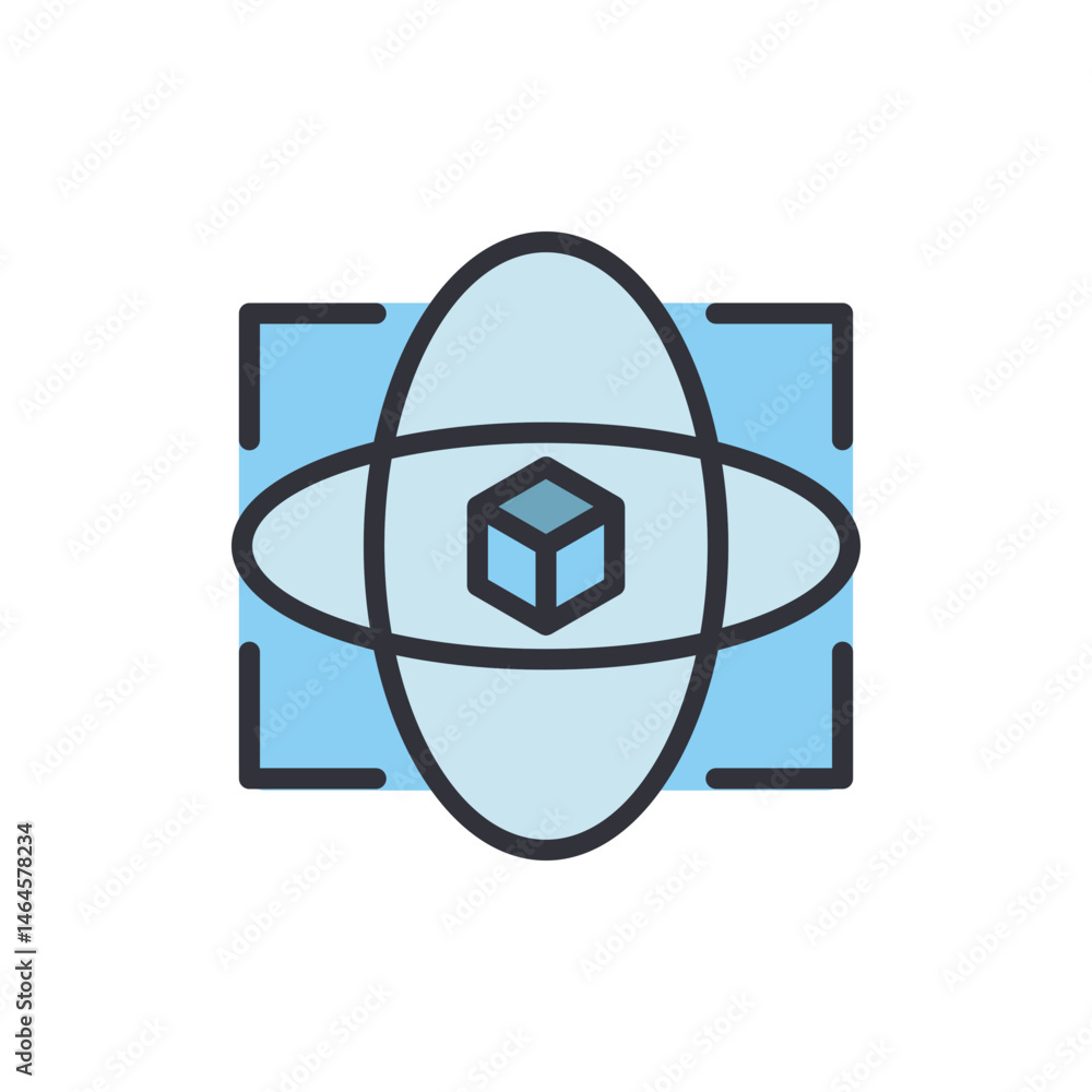 Poster abstract visualization of a three-dimensional cube with light blue elements