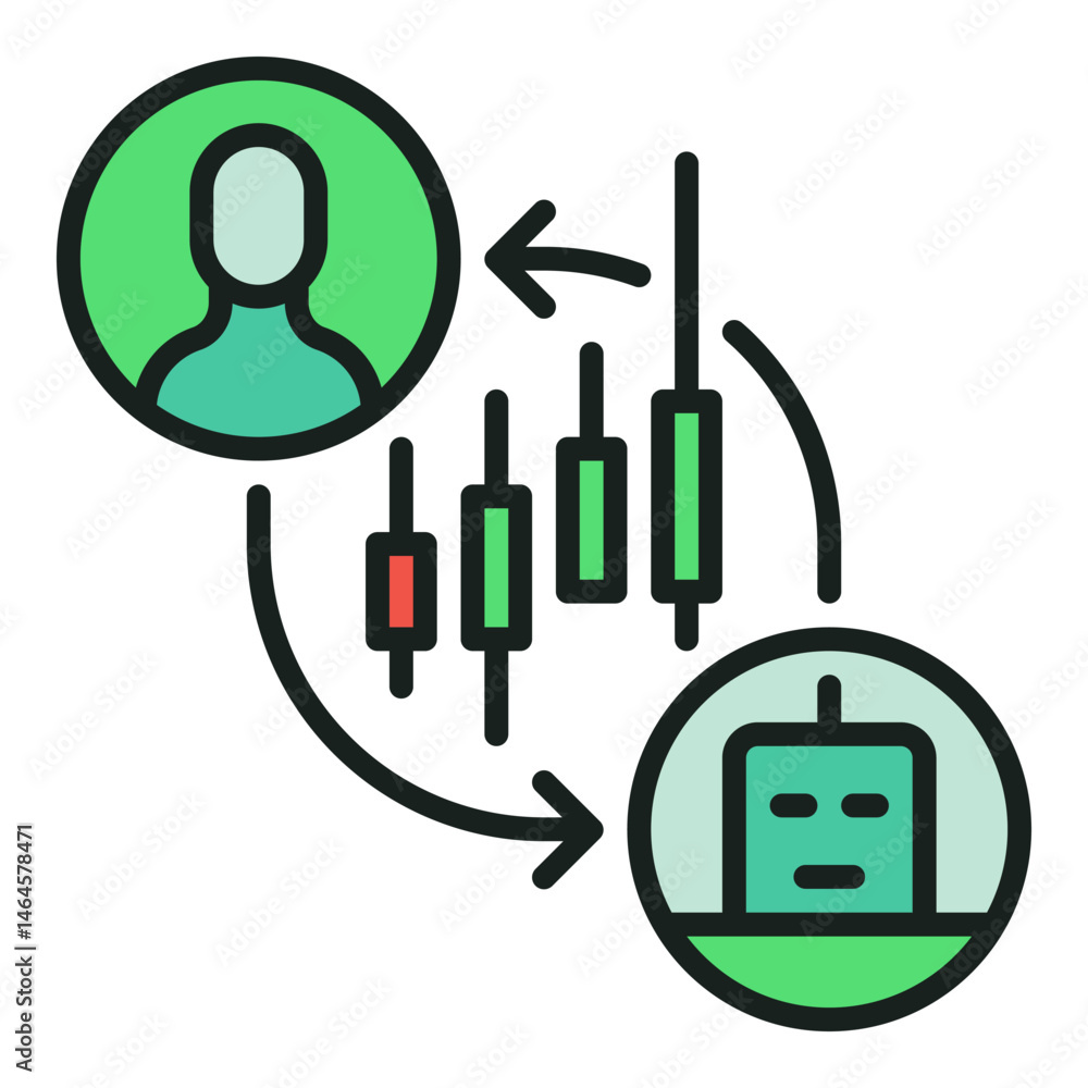 Poster stock and cryptocurrency trading bot vector automation tools colored icon or design element