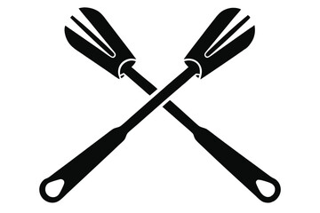 Two black barbecue forks are crossed, offering a simplistic kitchen utensil element