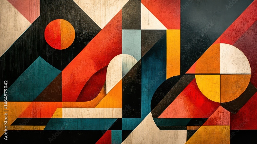 Poster a bold cubist design featuring sharp contrasts and angular geometric patterns