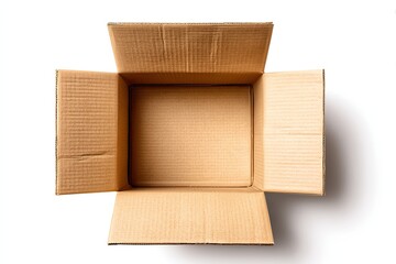 Empty cardboard box, open top.  Inside is a light tan color,  showing the corrugated cardboard structure