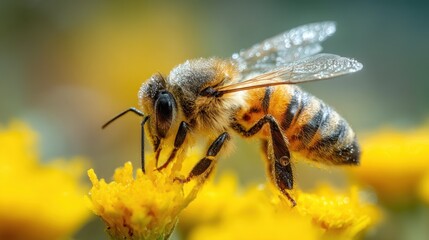 Close-up of honeybee on yellow blossom   