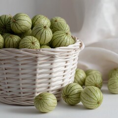 Harvesting Mouse Melons Fresh From the Garden in a Woven Basket