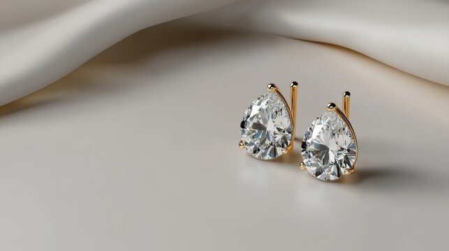 A beautiful pair of exquisite diamond earrings elegantly displayed on a soft fabric background, symbolizing luxury, elegance, and timeless beauty in fine jewelry design.