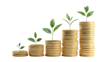 Gold coin stack isolated and sprout 3d mockup without background using for all purpose.