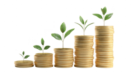 Gold coin stack isolated and sprout 3d mockup without background using for all purpose.