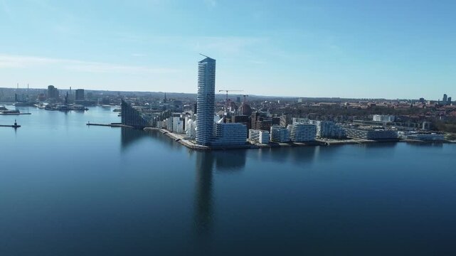Aarhus oe with the Lighthouse and Aarhus harbour entrance.