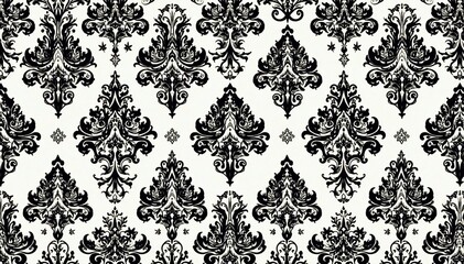 Geometric damask pattern, bold lines, black and white, monochrome, pattern