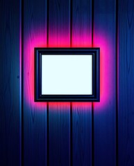 Neon Frame on Wood Wall.