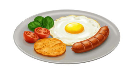 Isolated Breakfast Plate with Egg, Sausage, and Hash Brown