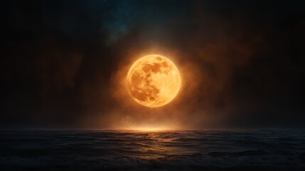 A stunning image of a bright full moon casting its glow over ocean waves creates a mesmerizing and serene atmosphere, celebrating the beauty and mystery of night.