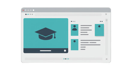 Isolated Browser Window with Graduation Cap Icon for Online Education