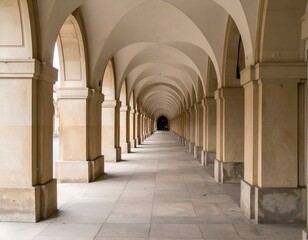 Serene arcade with repeating arches and pillars.  A calming, architectural perspective.