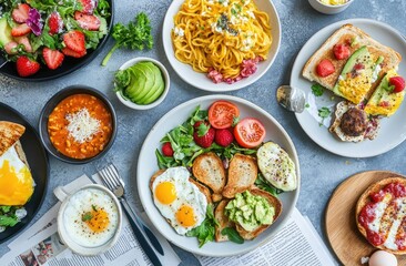 Diverse and healthy breakfast spread