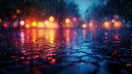 Fototapeta premium Rainy night city street scene