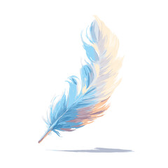 Obraz premium Soft Blue Feather Floating on White Background 