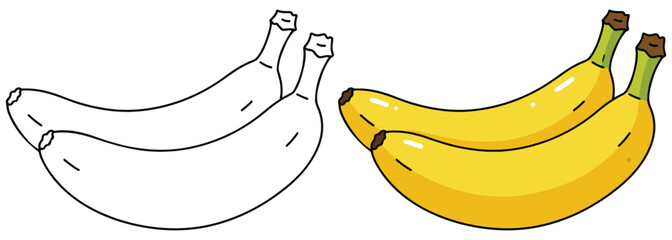 Bananas Fruits Line Art Vector Outline Illustration Black and White with Coloring Sample