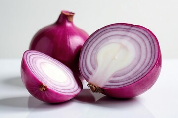 Half red onion, cut side visible, sharp detail, clean backdrop, cooking, isolated