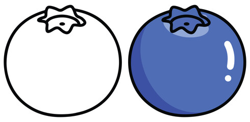 Blueberry Fruits Line Art Vector Outline Illustration Black and White with Coloring Sample